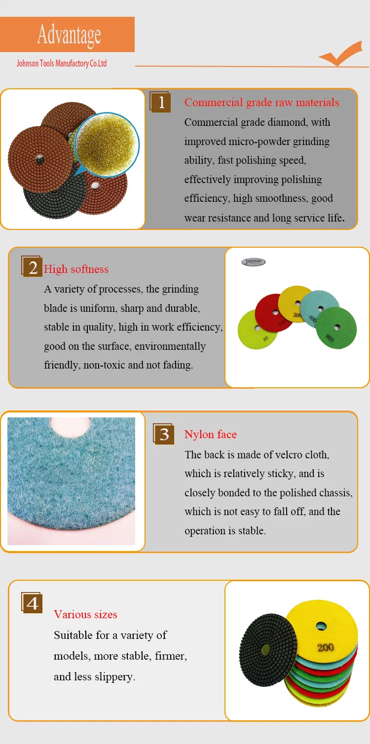 3 Inch 75mm 7 Steps Polishing Resin Wet Usage Diamond Finishing Polishing Pad for Rock Marble Tile