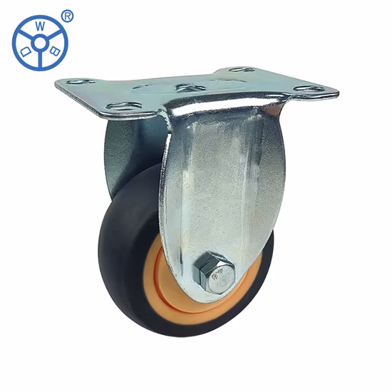 Freio giratório industrial OEM núcleo de plástico TPR roda plana de aço prensado livre zincado rodízio de travamento de 3/4/5 polegadas